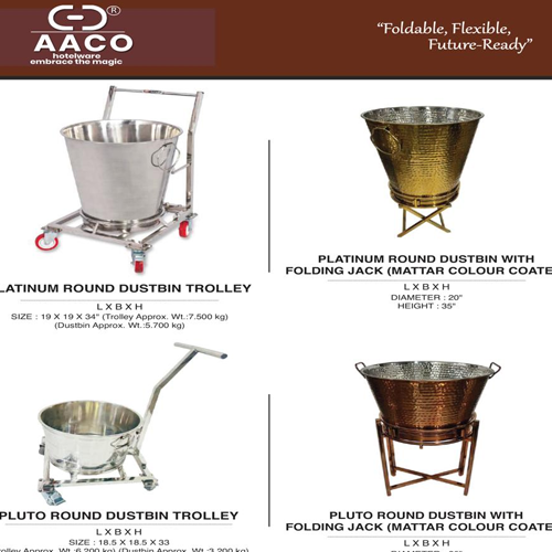 Pluto Round Dustbin Trolley - Material: Stainless Steel