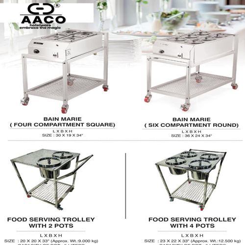 Food Serving Trolley With 4 Pots - Material: Stainless Steel