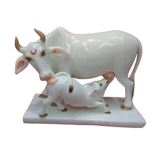 Makrana Marble Cow Statue - Color: White