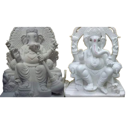 Makrana Marble Ganesh Ji Statue - Color: White