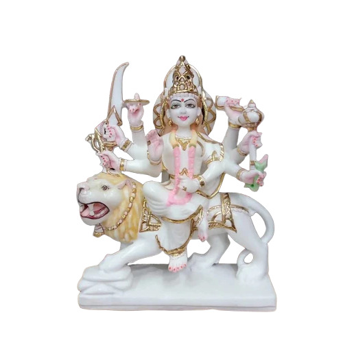 White Makrana Marble Durga Maa Statue - Design Type: Standard