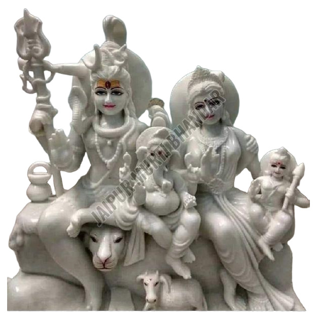 Marble Shiv Priwar Statue - Color: White