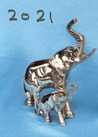 Silver Brass Elephant With Baby.
