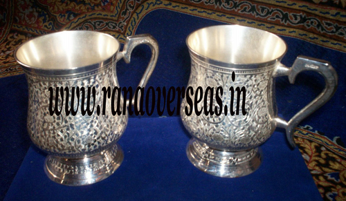Engraved Bear Mug Set - Silver Plated, Polished Metal Finish, Unique Gift Box Packaging, Set of 2 Pieces