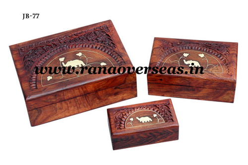 Polished Sheesham Wood Hand Carved Brass Inlay Boxes
