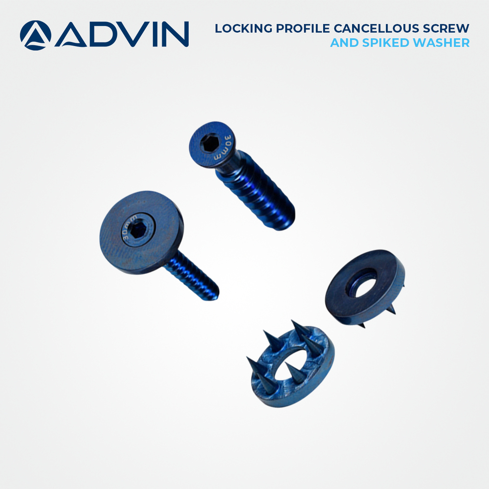 Locking Profile Cancellous Screw and Spiked Washer