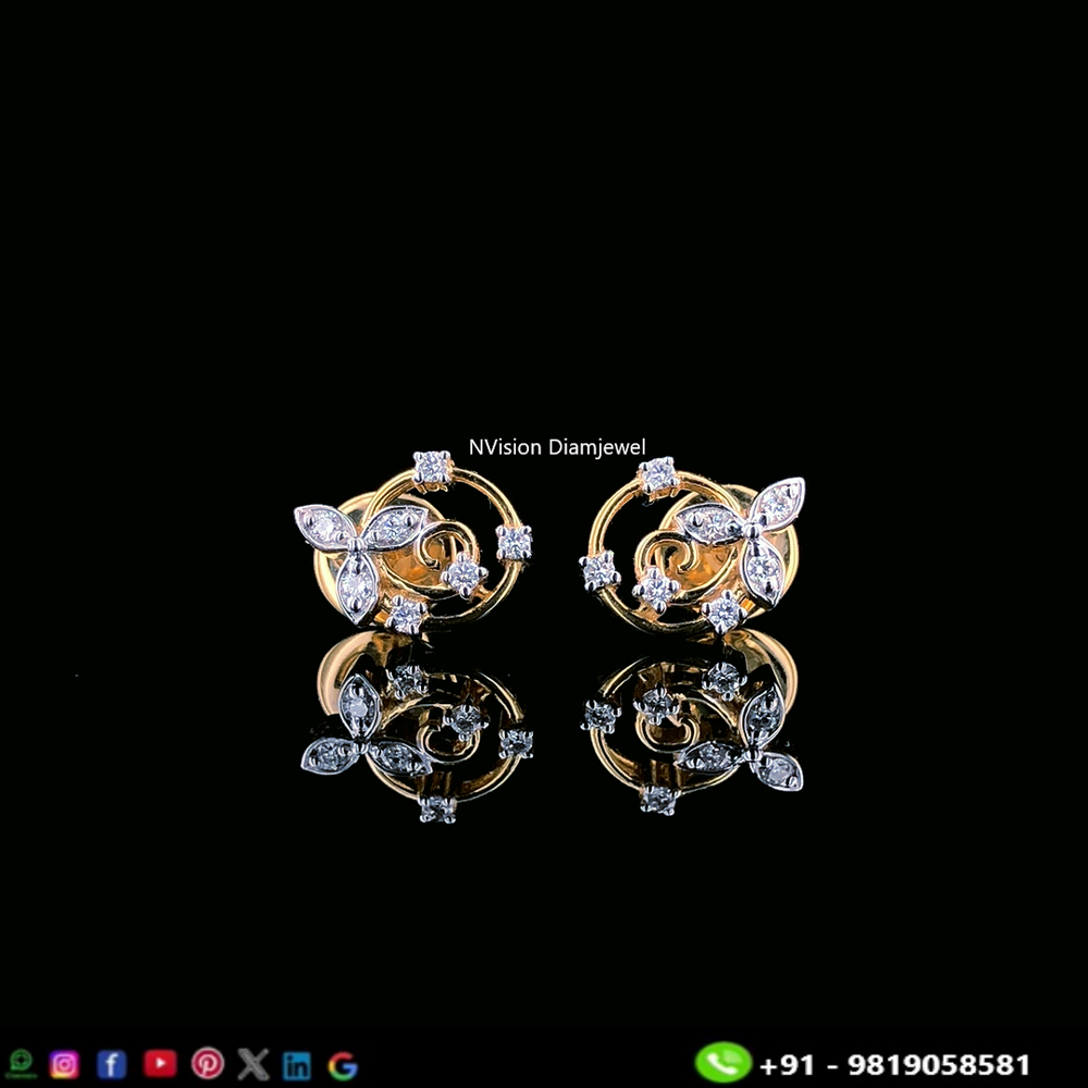 Swril Thrill Natural Diamond & Gold Stud Earrings - Color: Gh
