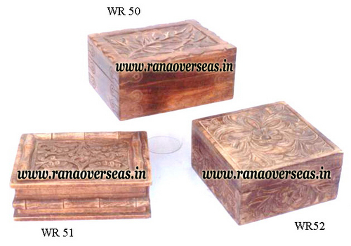 Polished Mango Wood Carved Boxes.