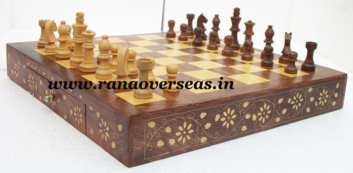 Wooden Brass Inlay Chess Set - Premium Sheesham Wood, Available in Multiple Sizes 8-20 Inches | Unique Antique Imitation Style, Ideal for Travel and Office Use