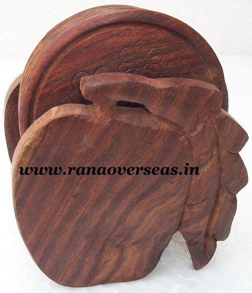 Polished Wooden Coaster Set In Apple Shape.
