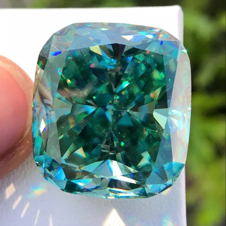 Moissanite Cushion,21X19Mm, Green Loose Gemstone - Diamond Cut: Very Good