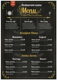 Food Menu Card - Color: Various Available