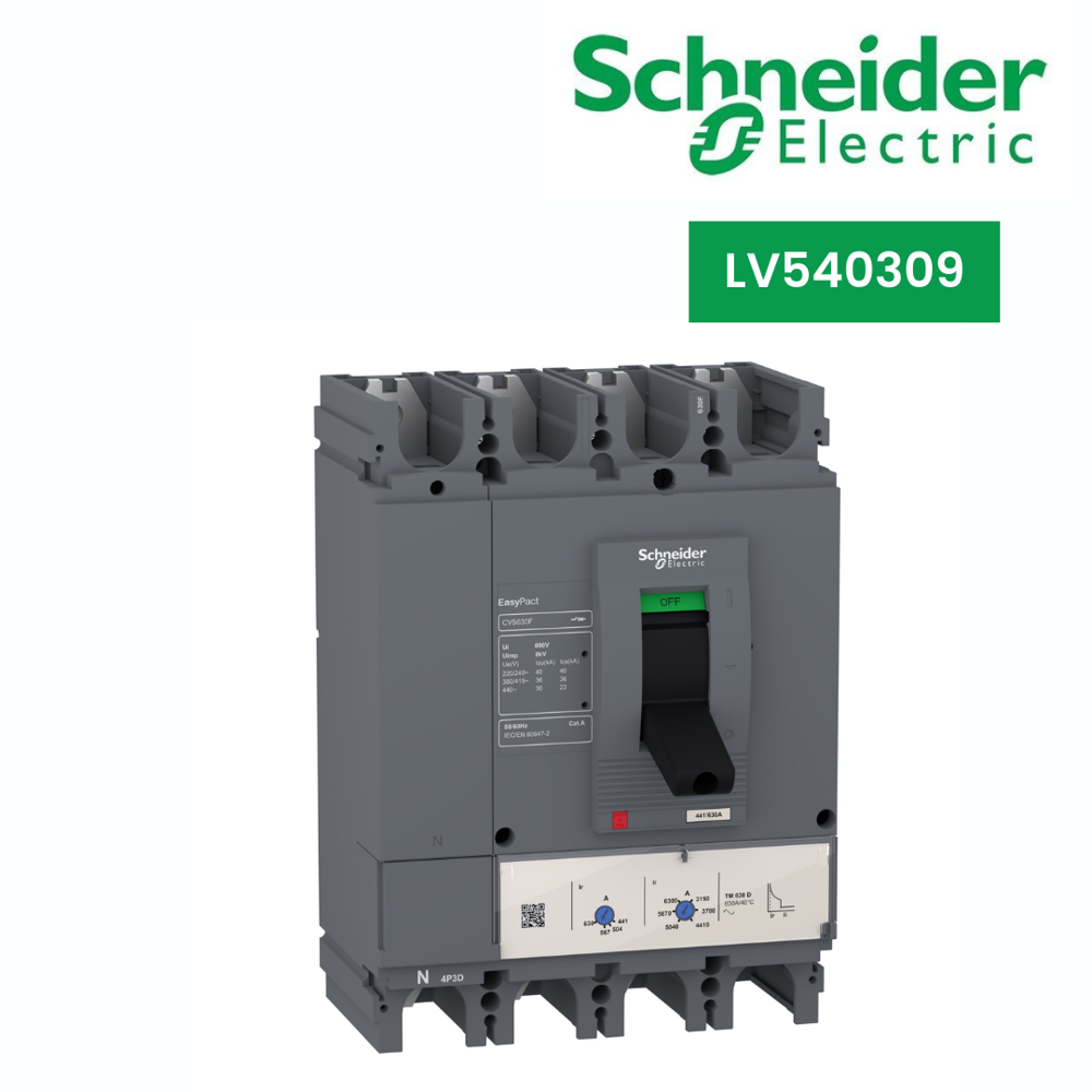 LV540309-circuit breaker EasyPact CVS400F, 36 kA at 415 VAC, 400 A rating thermal magnetic TM-D trip unit, 4P 3d