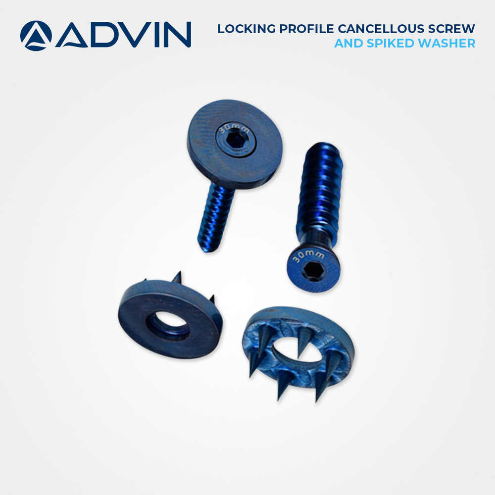 Locking Profile Cancellous Screw and Spiked Washer