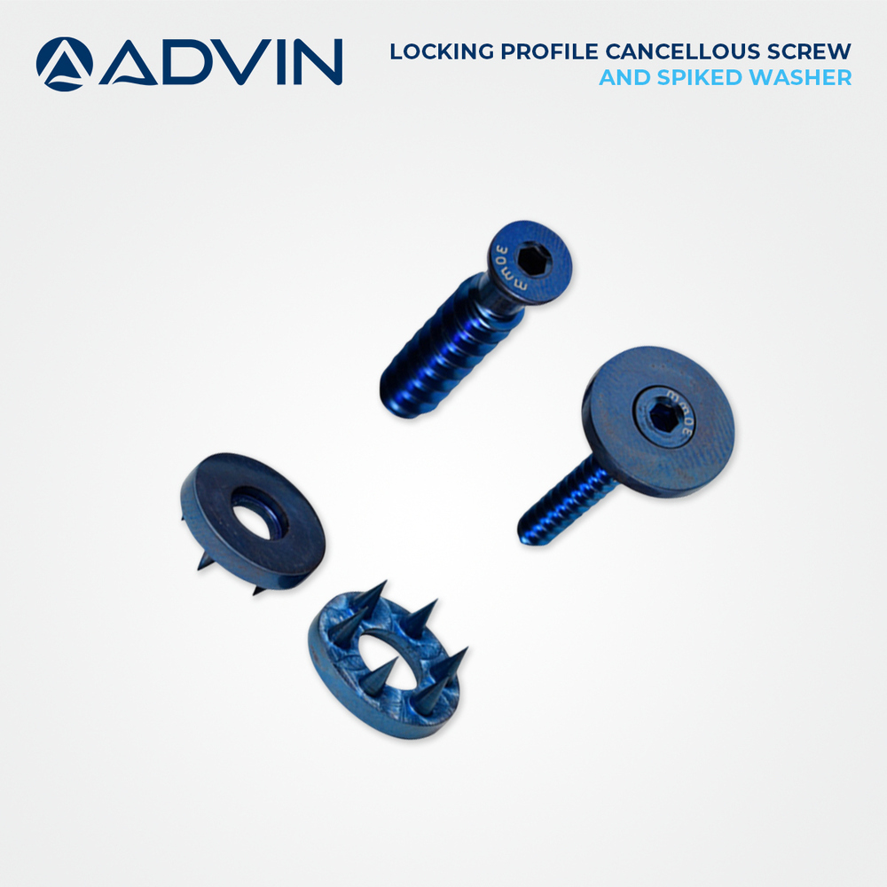 Locking Profile Cancellous Screw and Spiked Washer