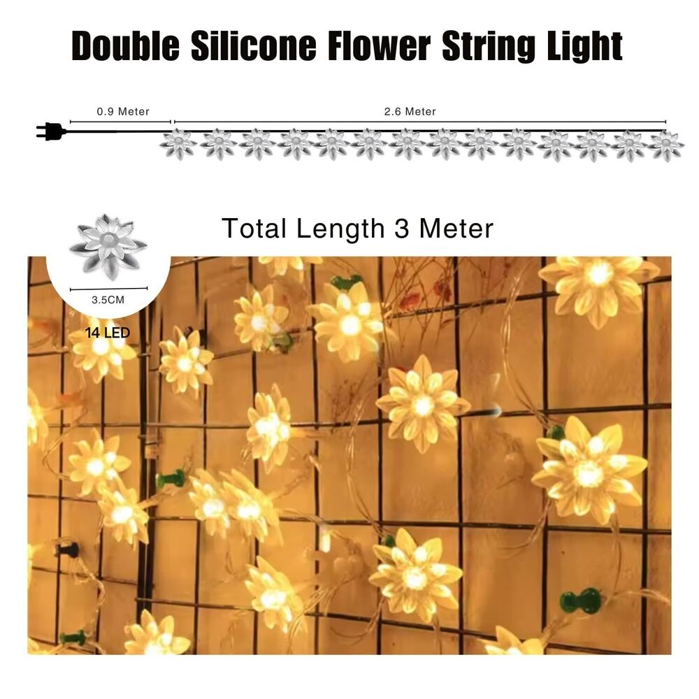 14 Led Double Lotus String Light - Height: 1 Centimeter (Cm)