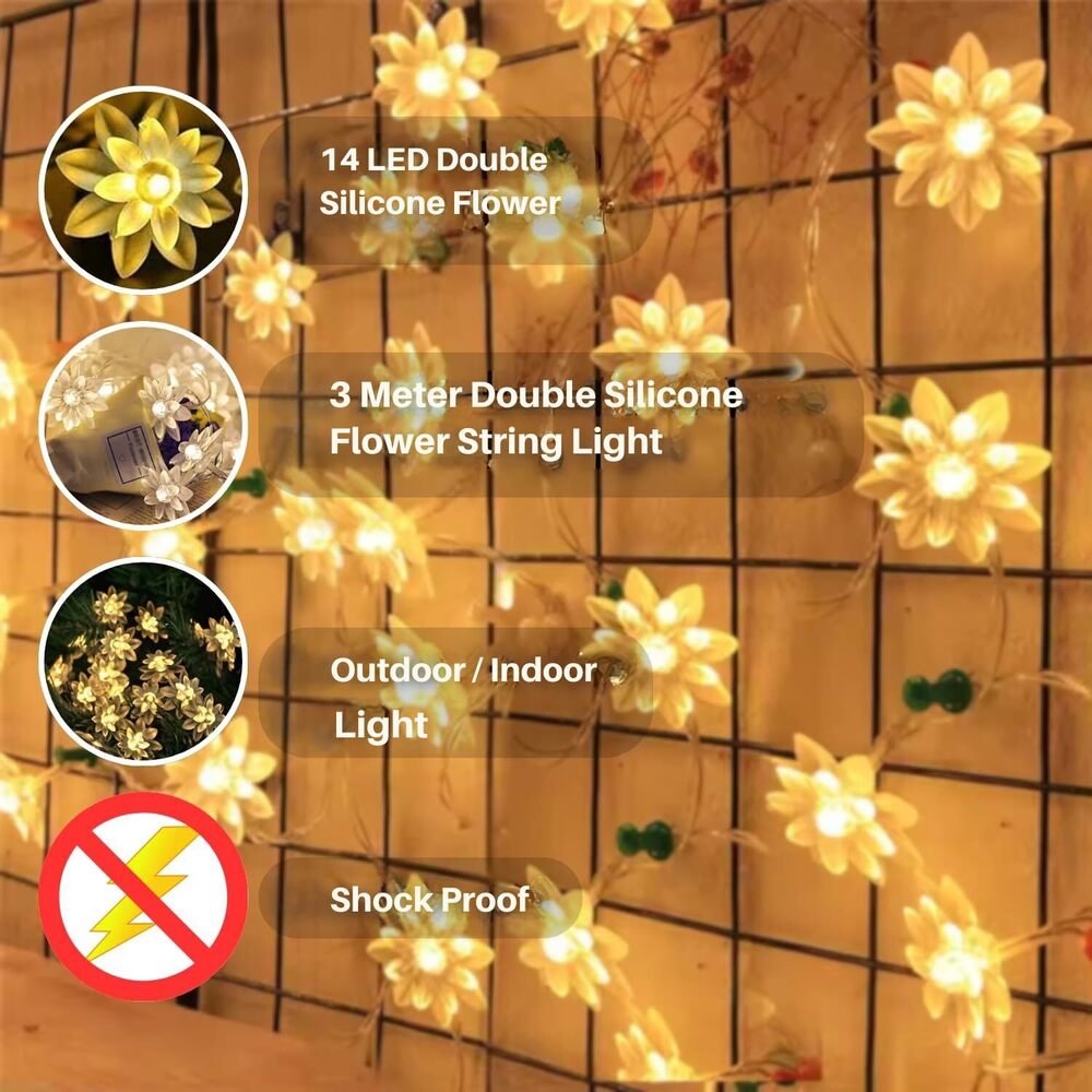 14 Led Double Lotus String Light - Height: 1 Centimeter (Cm)