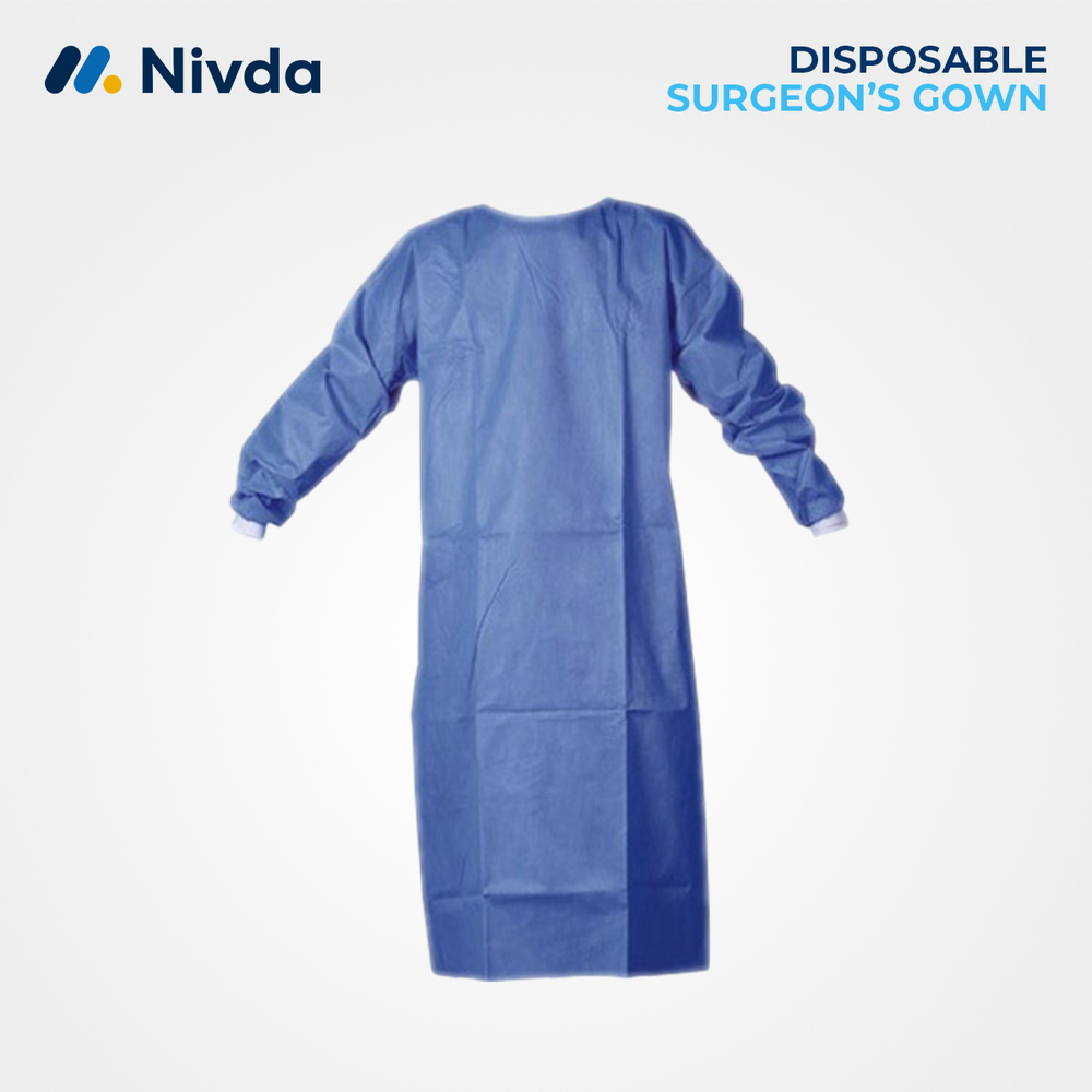 Surgical Disposable Doctor Gown - Sms Reinforced Material, Standard Size, Blue Color | International Quality Standards, Sterile Non-woven Design