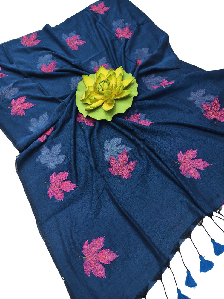 Ladies Printed Exclusive Cotton Saree - Color: Blue