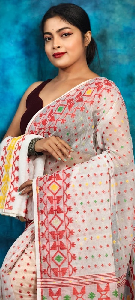 Ladies Puja Special Hazar Buti Soft Jamdani Saree