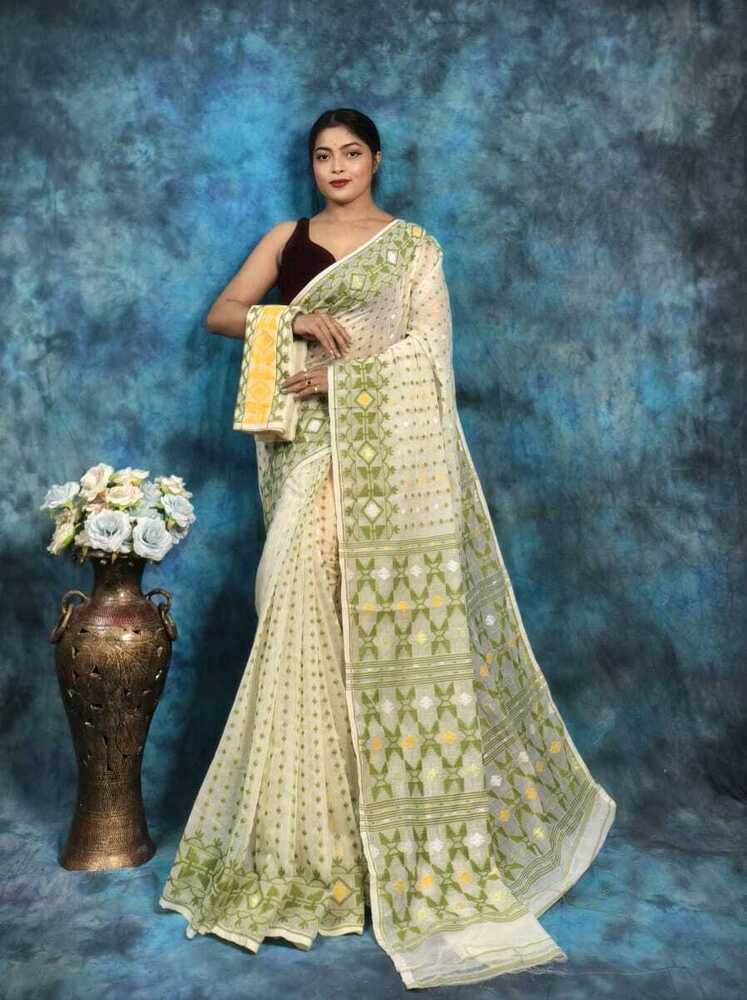 Printed Puja Special Hazar Buti Soft Jamdani Saree - Color: Multicolor