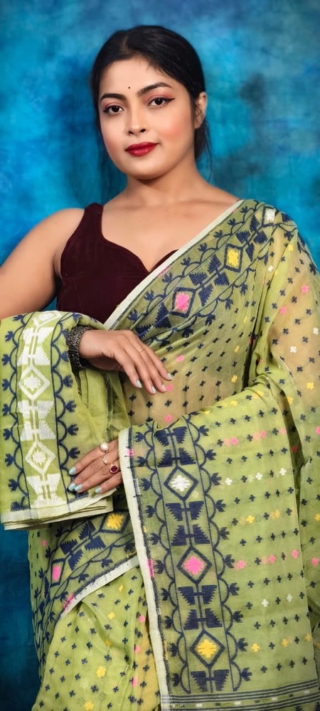 Printed Puja Special Hazar Buti Soft Jamdani Saree - Color: Multicolor