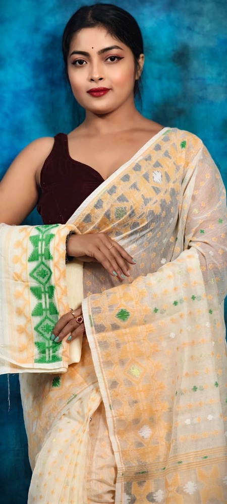 Ladies Fancy Puja Special Hazar Buti Soft Jamdani Saree
