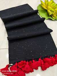 Black Handmade Sequence Cotton Saree - Feature: Machine Wash / Hand Wash