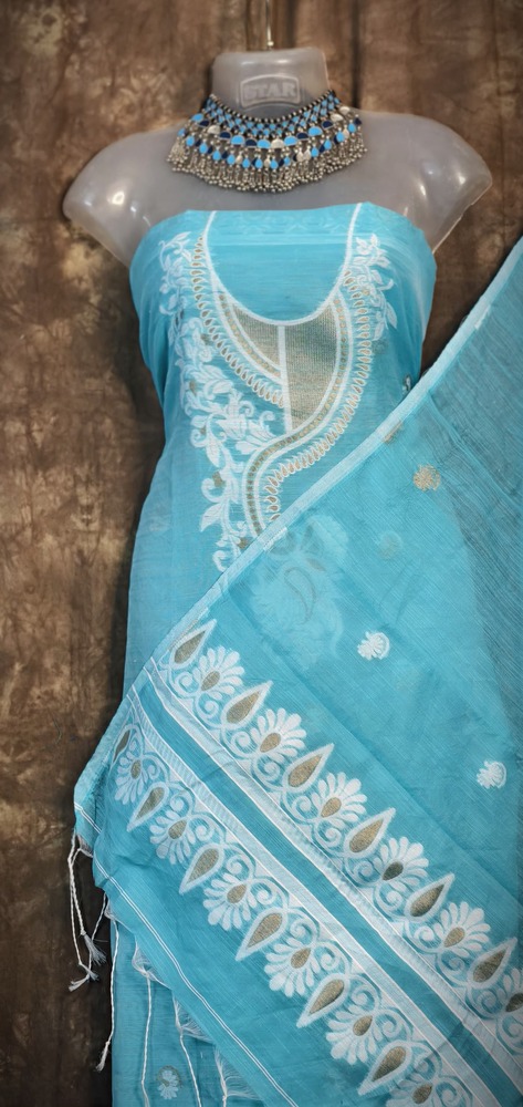 Sky Blue Kalka Motif Churider Piece With Dupatta - Color: Multicolor