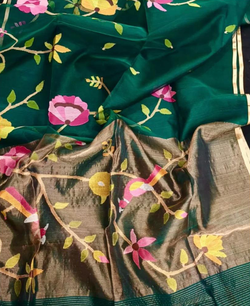 Ladies Pure Rasome Moslin Jamdani Achol Jori Paithani Saree - Color: Multicolor
