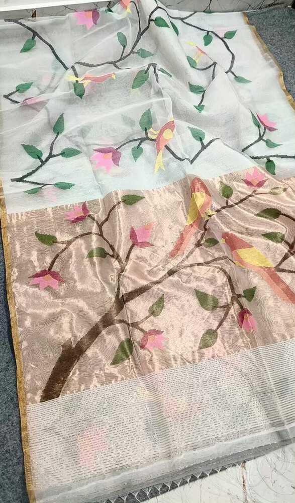 Pure Rasome Moslin Jamdani Achol Jori Paithani Saree - Color: Multicolor