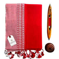 Traditional Cotton Saree With Blouse - Color: Red