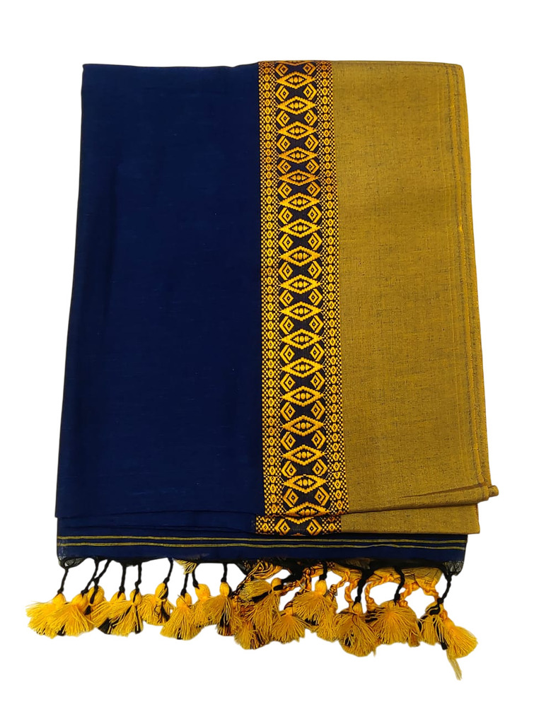 Cotton Saree With Blouse - Color: Blue
