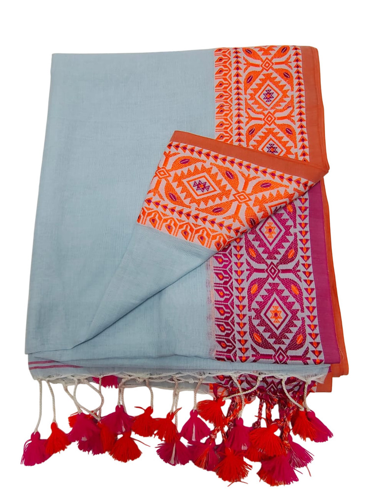 Premium Quality Cotton Saree With Blouse - Color: Multicolor