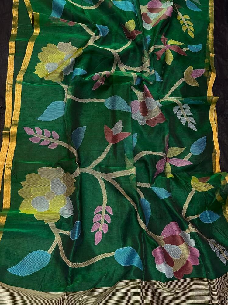 Ladies Rasome Moslin Jamdani Saree With Blouse - Color: Multicolor