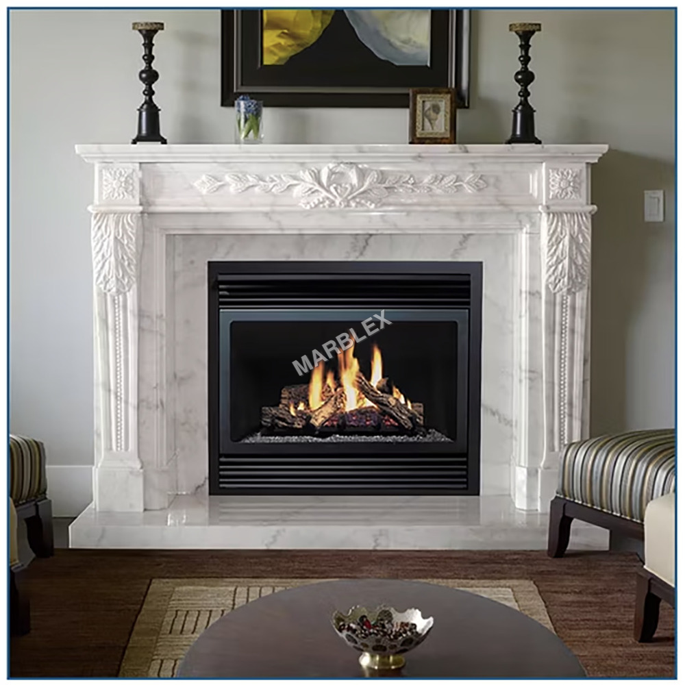 Hand Carved Marble Sculpture Marble Stone Fireplace - Color: Various Available