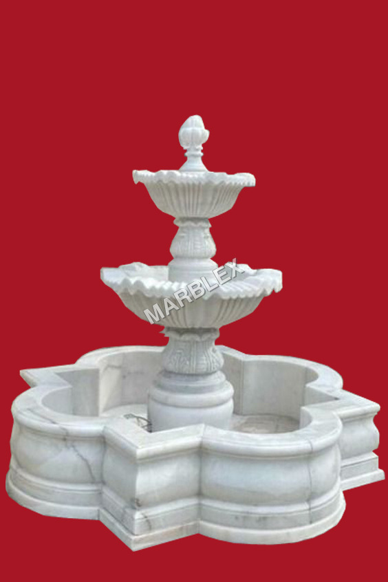 Outdoor White Marble Fountain - Color: As Per Requirement