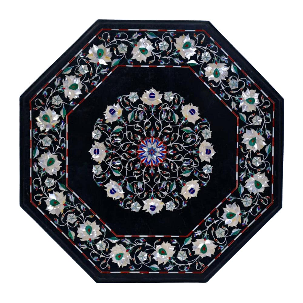 Black Marble Inlay Table Top - Color: Various Available