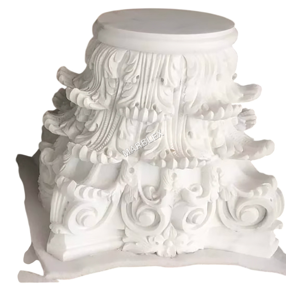 Roman Style Polished White Marble Stone Hand Carved Column - Size: Various Available
