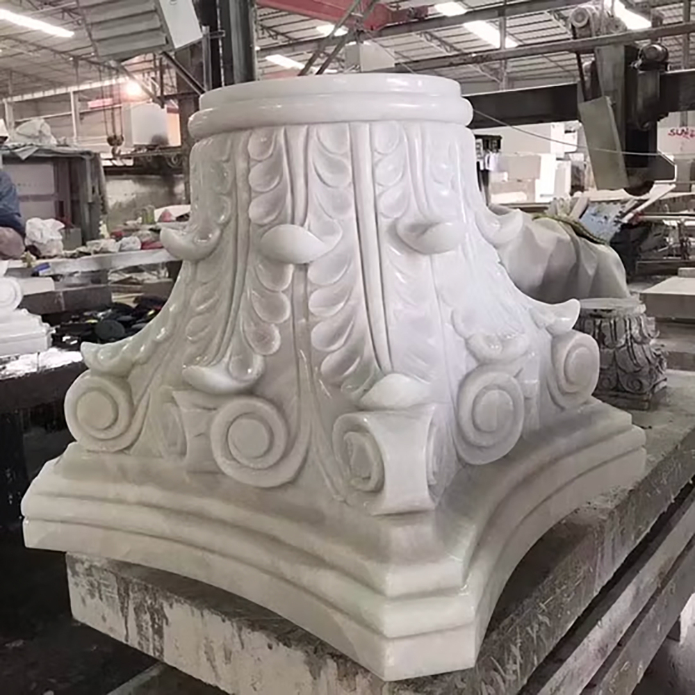 Roman Style Polished White Marble Stone Hand Carved Column - Size: Various Available