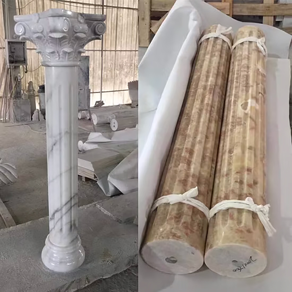 Roman Style Polished White Marble Stone Hand Carved Column - Size: Various Available