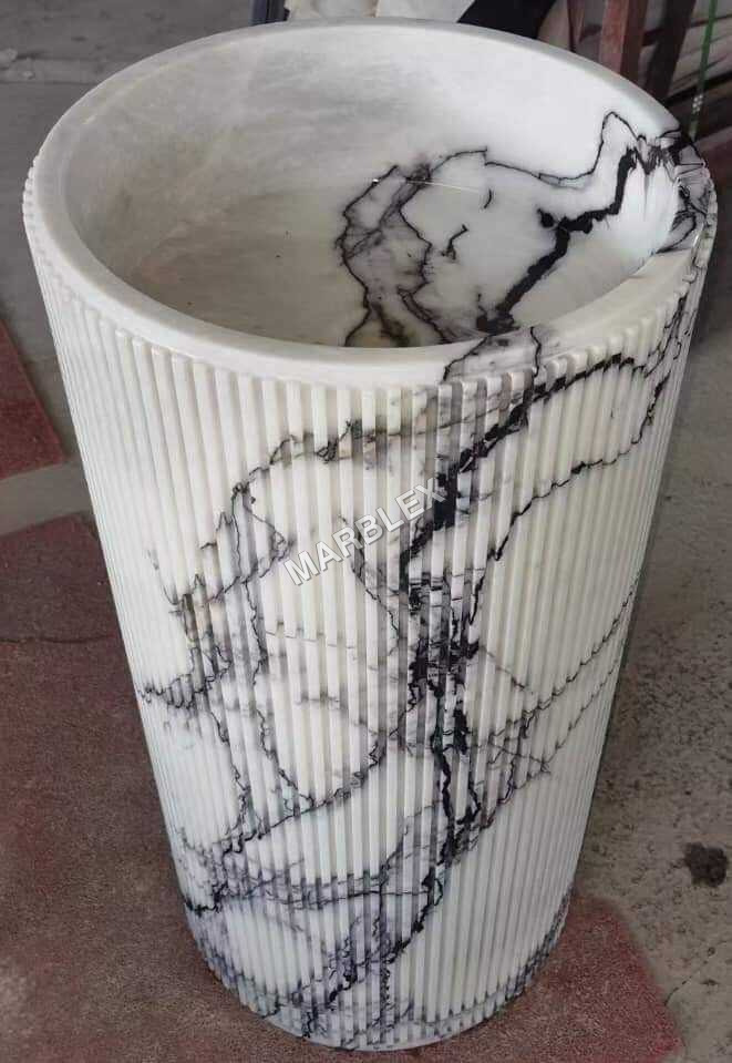 White Marble Pedestal Wash Basin - Color: Any Color
