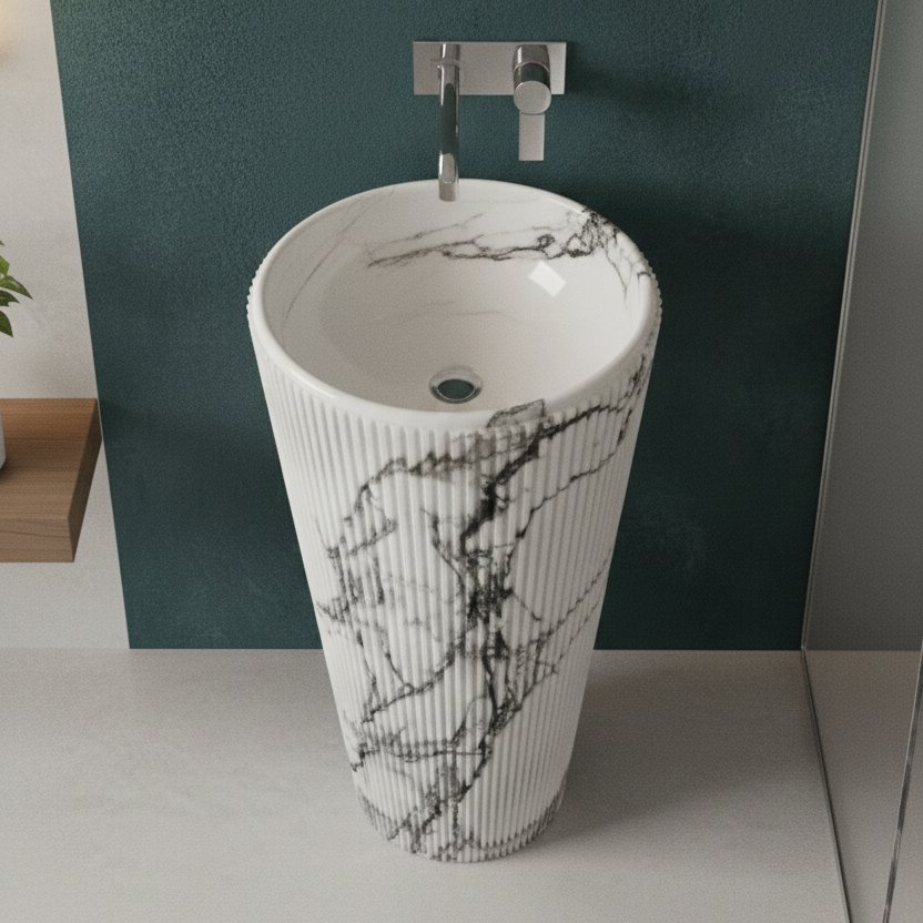 White Marble Pedestal Wash Basin - Color: Any Color