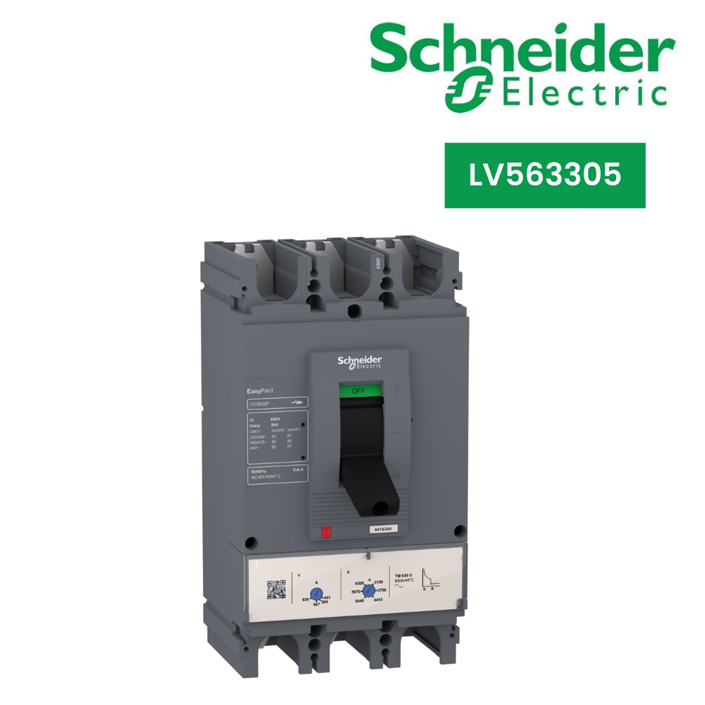 LV563305-circuit breaker EasyPact CVS630F, 36 kA at 415 VAC, 500 A rating thermal magnetic TM-D trip unit, 3P 3d