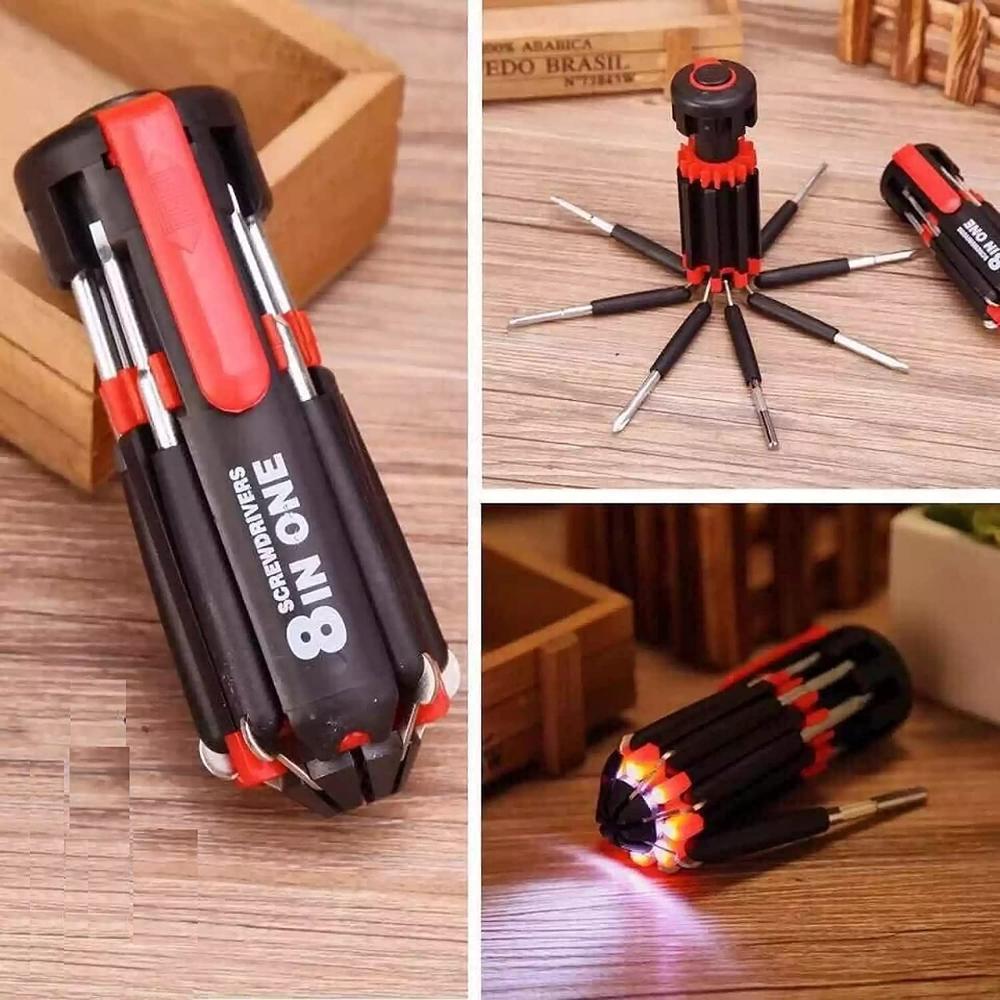 8 In 1 Mini Combination Screwdriver Set Repair Tool Kit With 6 Led Torch Lights Qc-178 Portable Magnetic Head Emergency Pocket Friendly For Opening And Repairing All Electronics Devices - Features: High Quality
