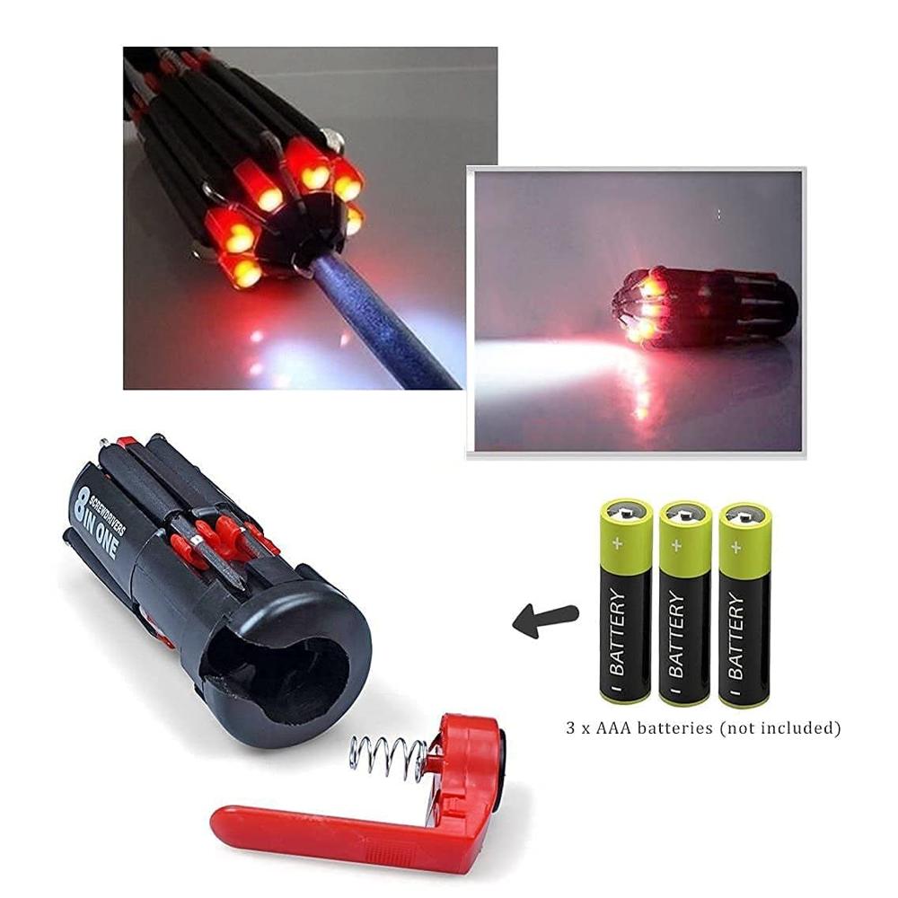 8 in 1 Mini Combination Screwdriver Set Repair Tool kit with 6 LED Torch Lights QC-178 Portable Magnetic Head Emergency Pocket Friendly for Opening and Repairing All Electronics Devices