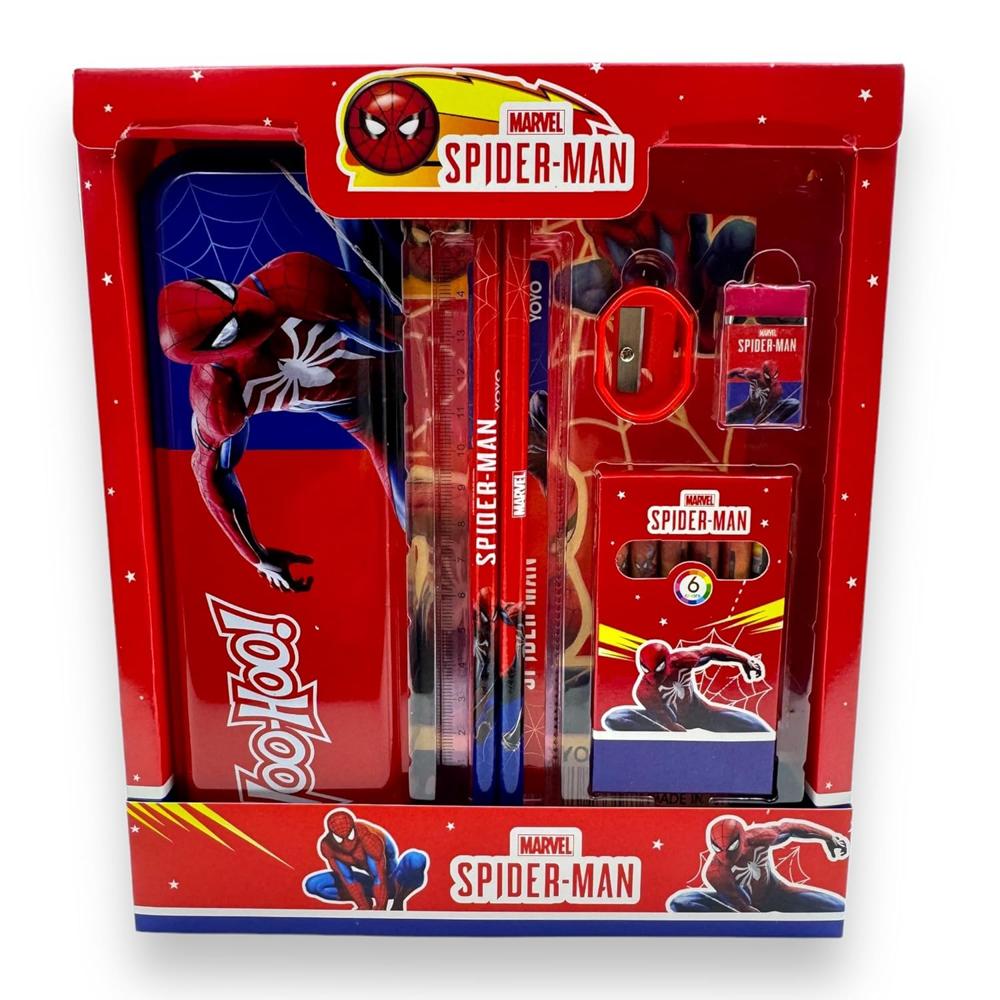 Iderman Metal Pencil Case Stationery Kit Pen,Eraser, Scale, Sharpener Crayons And Latest Gift Set - Feature: High Quality