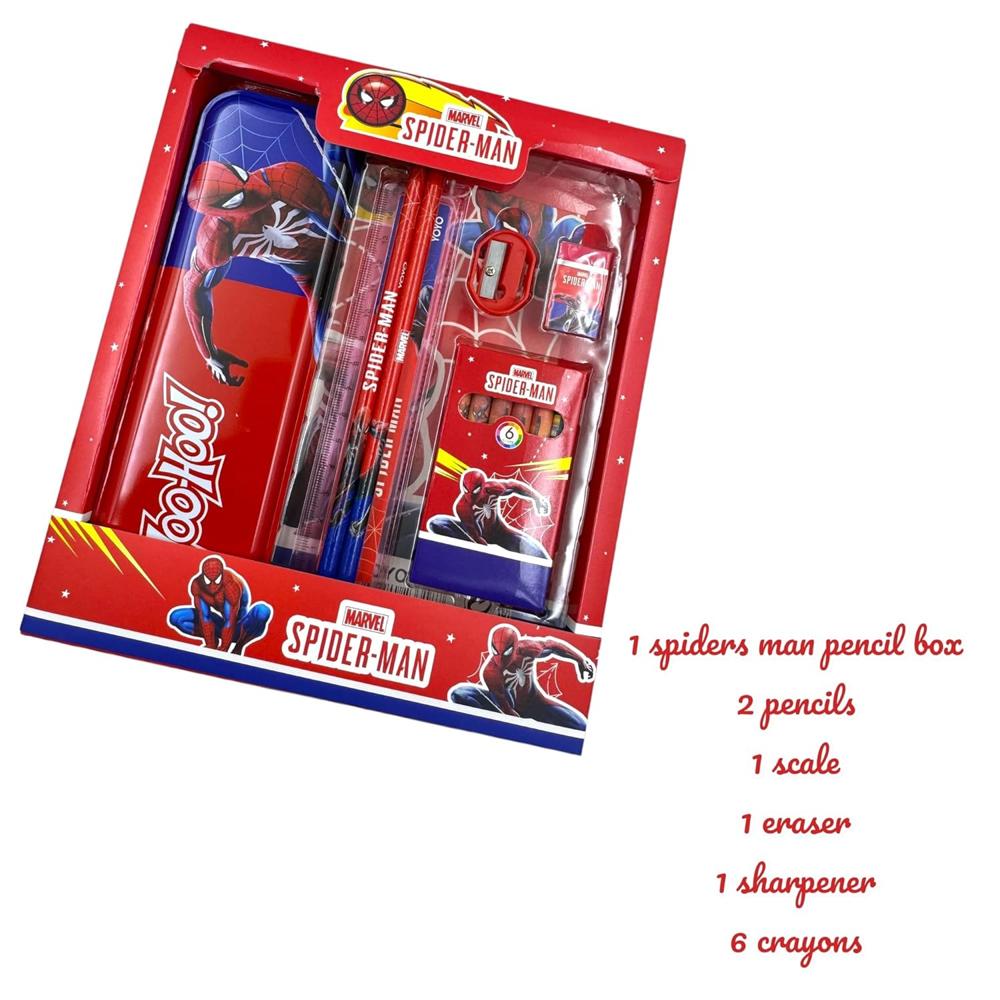 iderman Metal Pencil Case Stationery Kit Pen,Eraser, Scale, Sharpener Crayons and Latest Gift Set