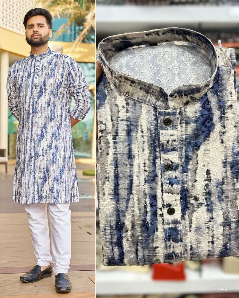 Schiffli Chikan Mans Kurta With Payjama