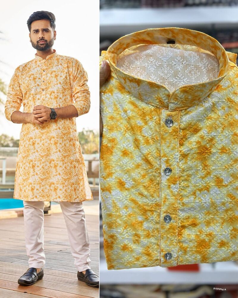 Schiffli Chikan Mans Kurta With Payjama